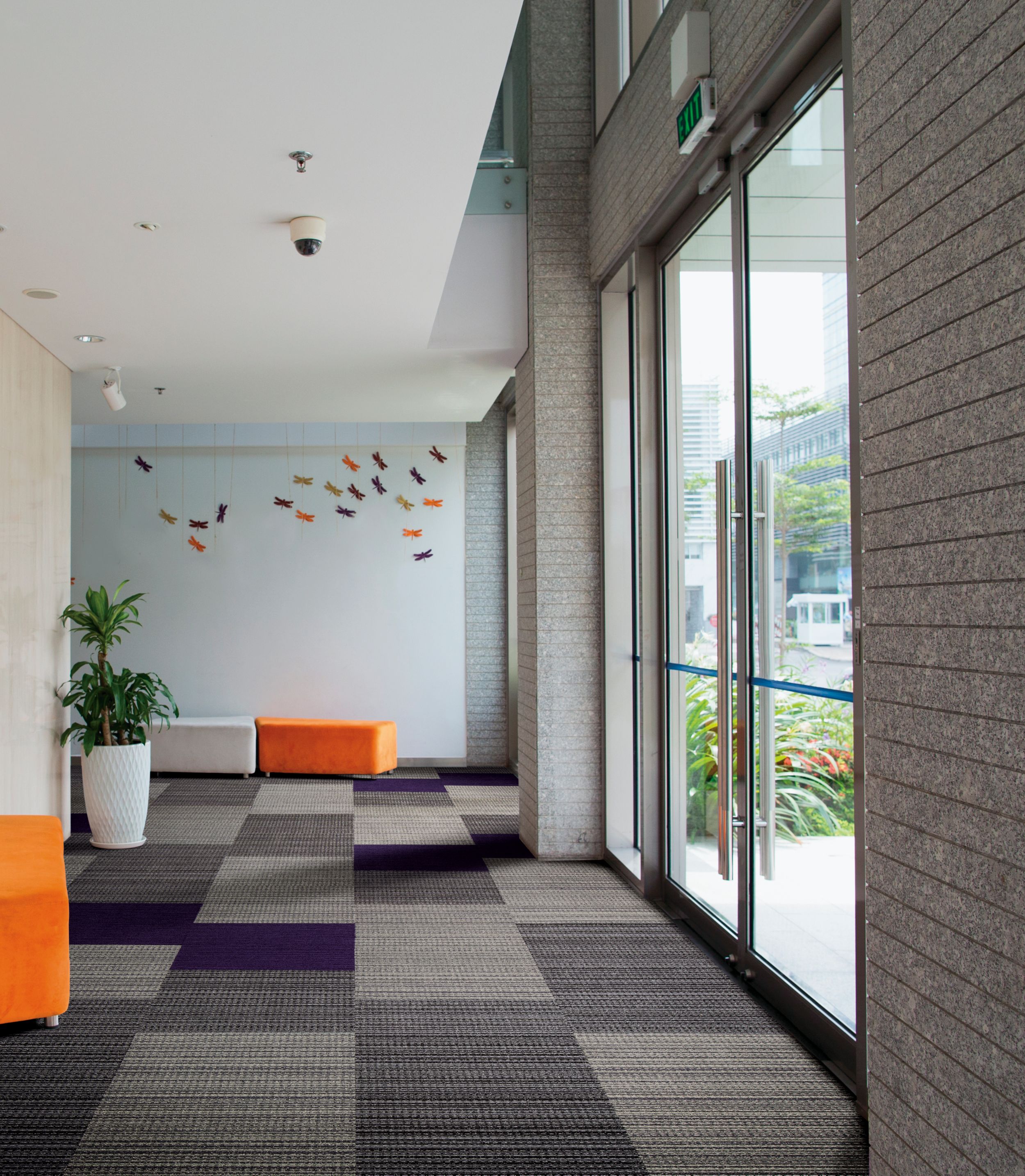 Interface La Paz and Viva Colores carpet tile in entrance area with plant and natural light image number 3